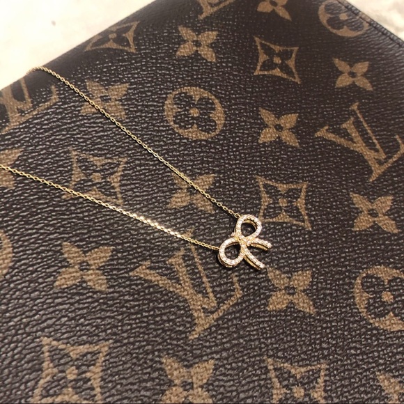 NEW Sparkly Bling 3D Ribbon Bow Gold Dipped Cubic Rhinestone Dainty Necklace - Picture 4 of 9